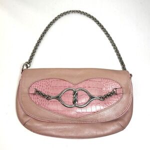 Vtg Lovcat Paris Shoulder Bag Leather Women Small Pink Croc Heart Y2K Barbiecore